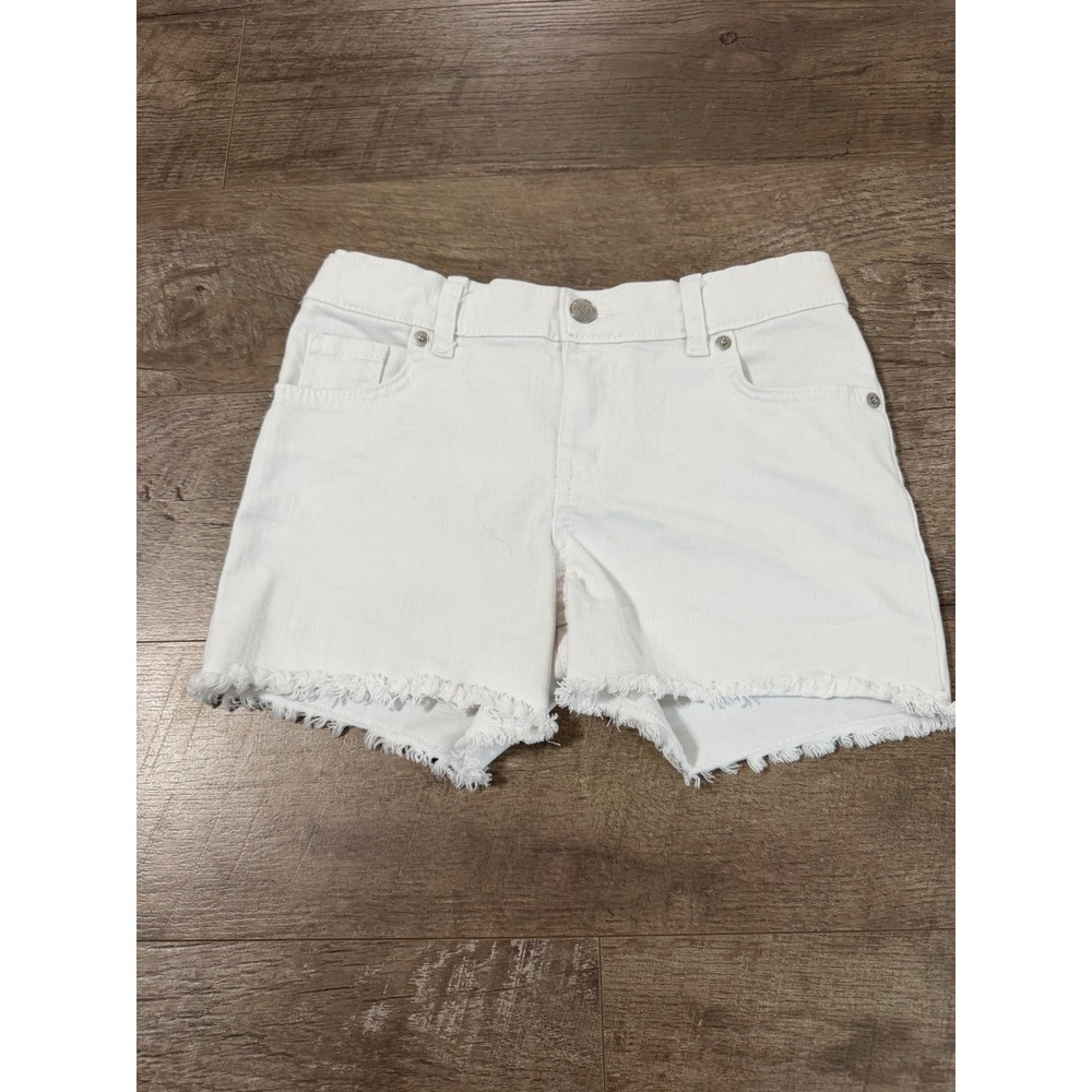 Cat & Jack Girls White Denim Shorts Frayed Hem Adjustable Waist Size L 10/12